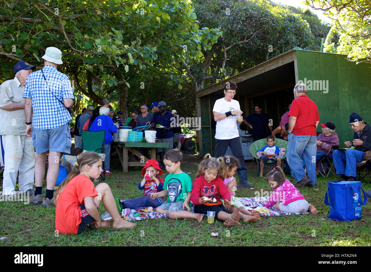 Pitcairn, Söhne von Meuterern! -04/06/2012 - Pitcairn / Pitcairn - Gartenparty auf Aute Tal auf Pitcairn Insel - Olivier Goujon / Le Pictorium Stockfoto