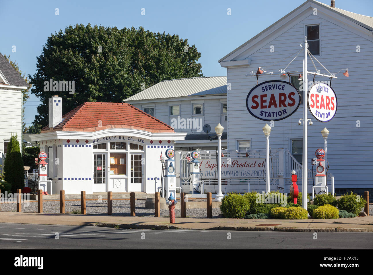 H. P. Sears Oil Co. Service Station Museum, Rom, New York, USA. Stockfoto