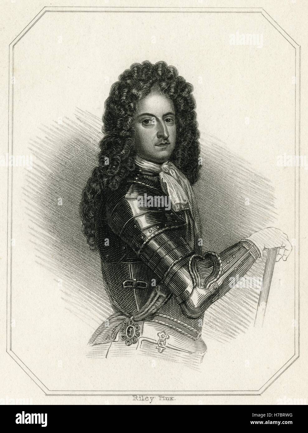 Antike c1840 Gravur, William Cavendish, 1. Duke of Devonshire. William Cavendish, war 1. Duke of Devonshire KG PC FRS (1640-1707), ein englischer Soldat und Whig Politiker, der in das House Of Commons von 1661 bis 1684 saß als er seines Vaters Adelsstand als Earl of Devonshire erbte. QUELLE: ORIGINAL GRAVUR. Stockfoto