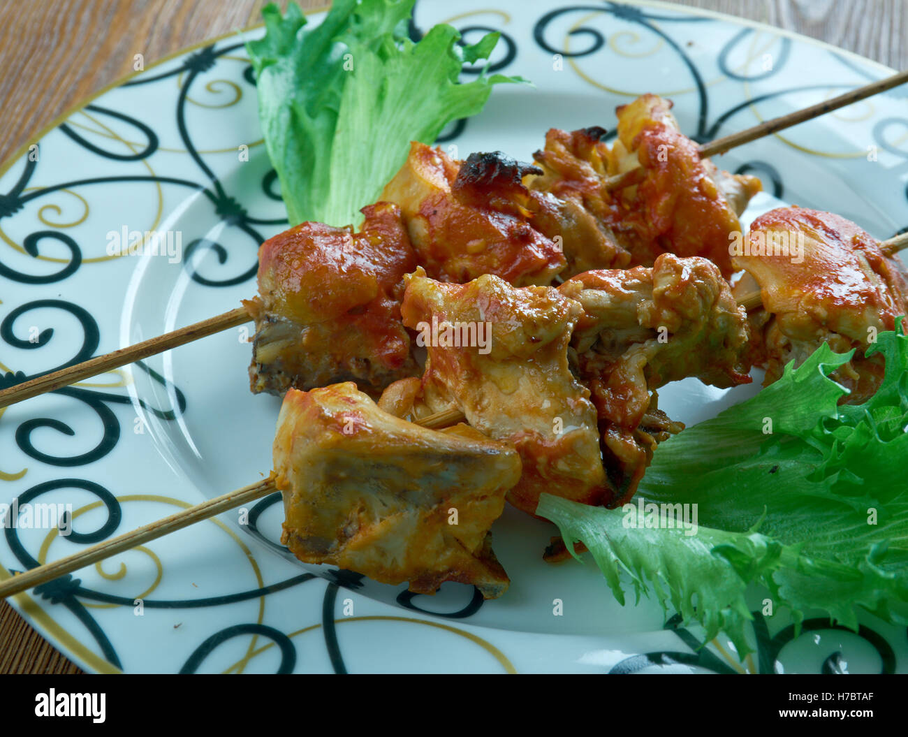 Shish Tawook Grilled Chicken traditionelle mariniertes Huhn Schaschlik Küche des mittleren Ostens Stockfoto