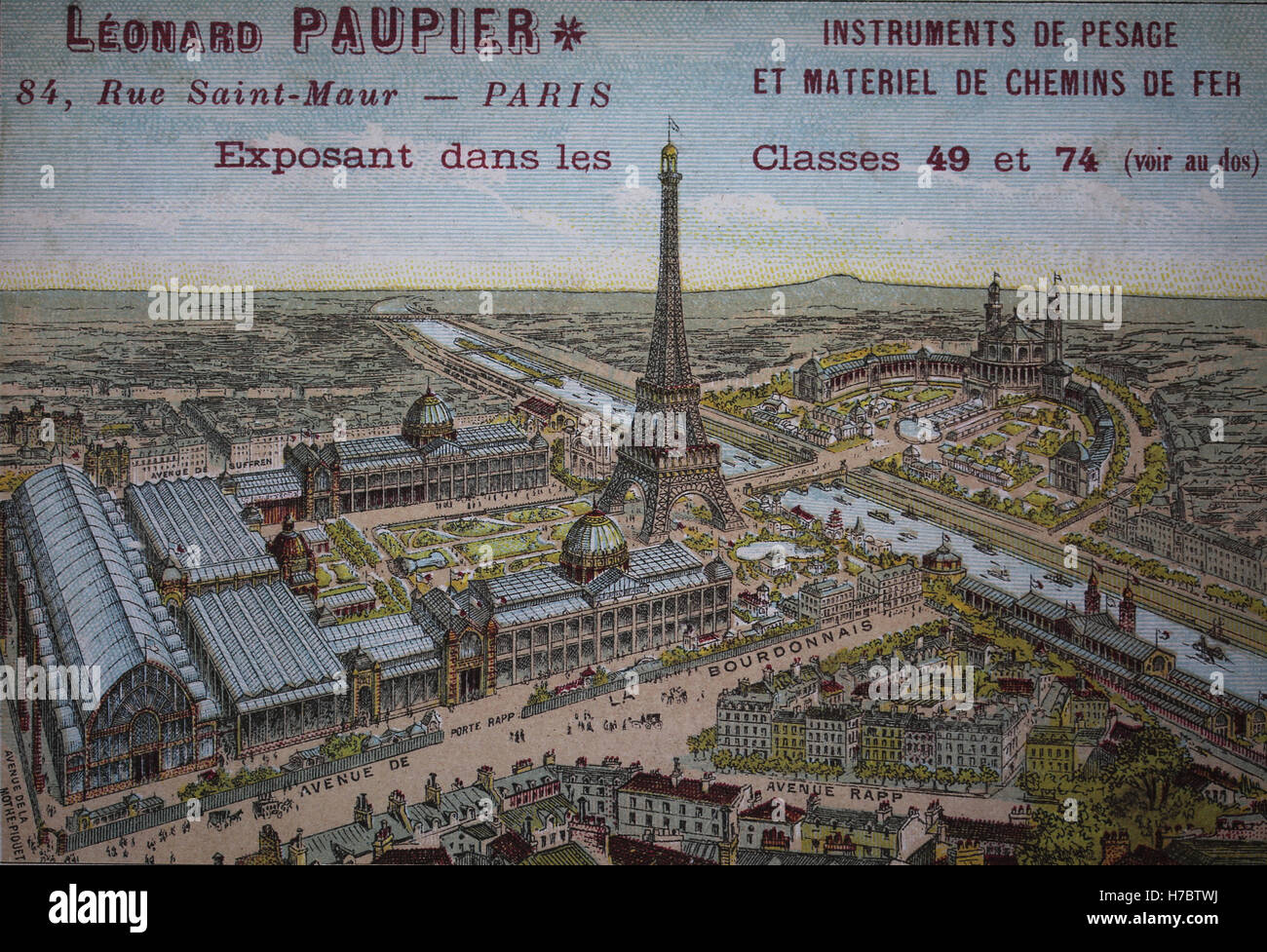 Frankreich. Paris. Blick auf 1889 Paris Welt Weltausstellung mit Eiffelturm und dem Trocadero-Palast. Stockfoto