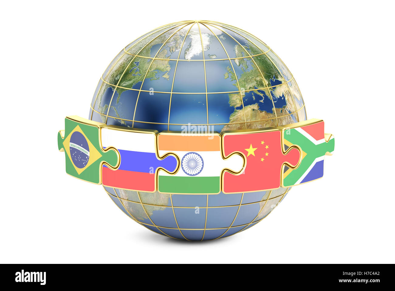 BRICS-Gipfel-Konzept mit Erde, 3D-Rendering isolierten auf weißen Hintergrund Stockfoto