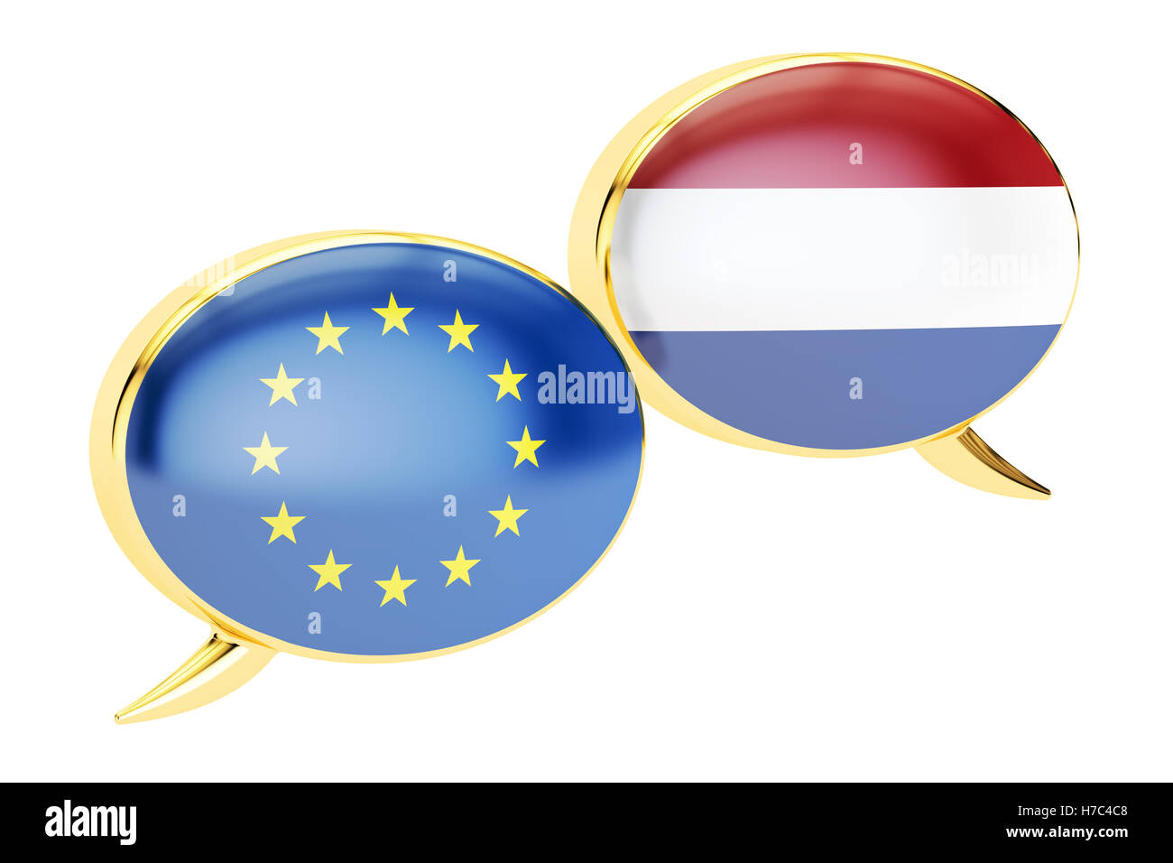 Sprechblasen, EU-Niederlande-Gespräch-Konzept. 3D-Rendering isoliert auf weißem Hintergrund Stockfoto