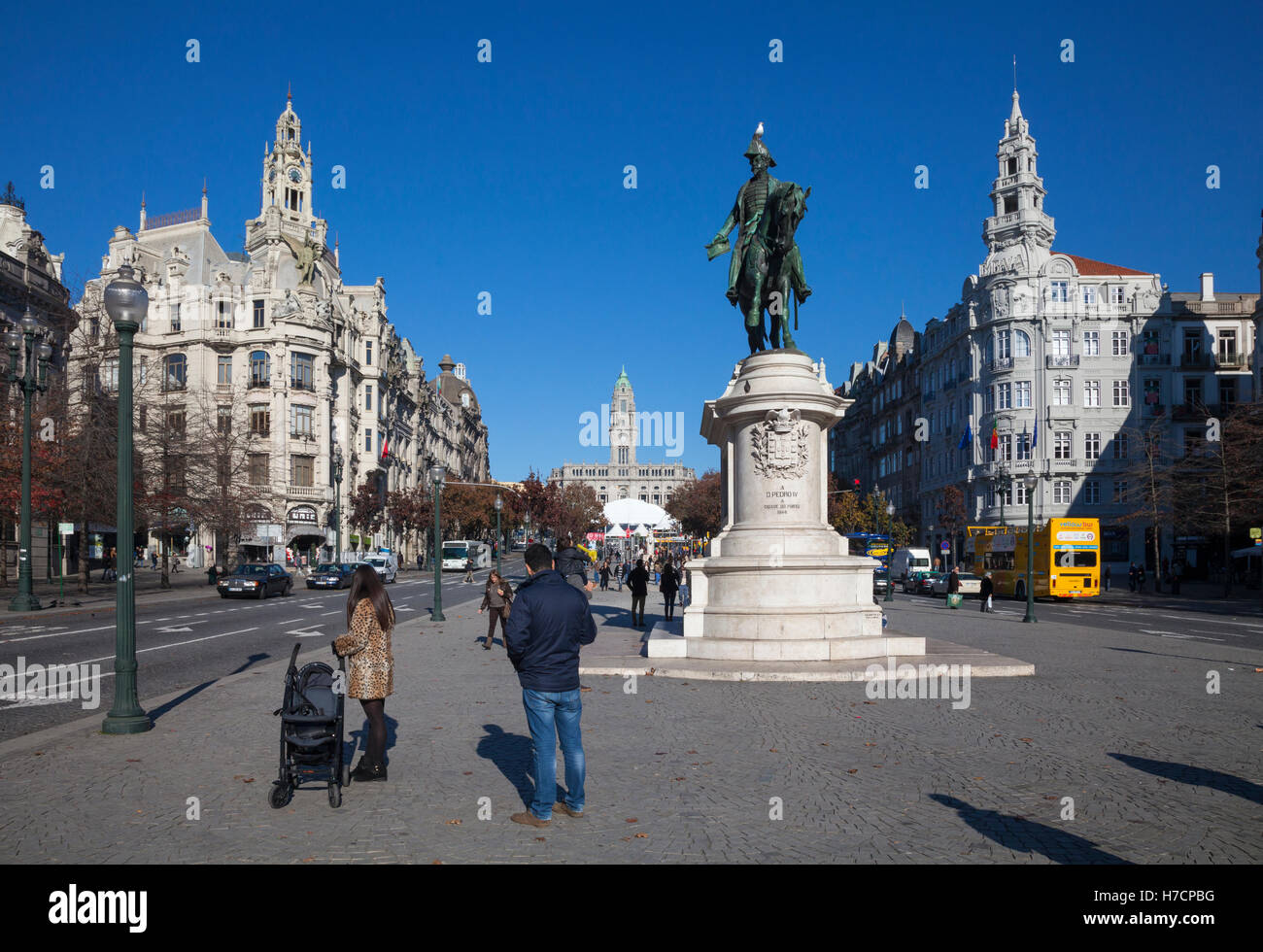 Pedro i. von Brasilien oder Peter ich Denkmal am Praça da Liberdade quadratische Avenida dos Aliados Straße in Porto, Portugal, Europa Stockfoto