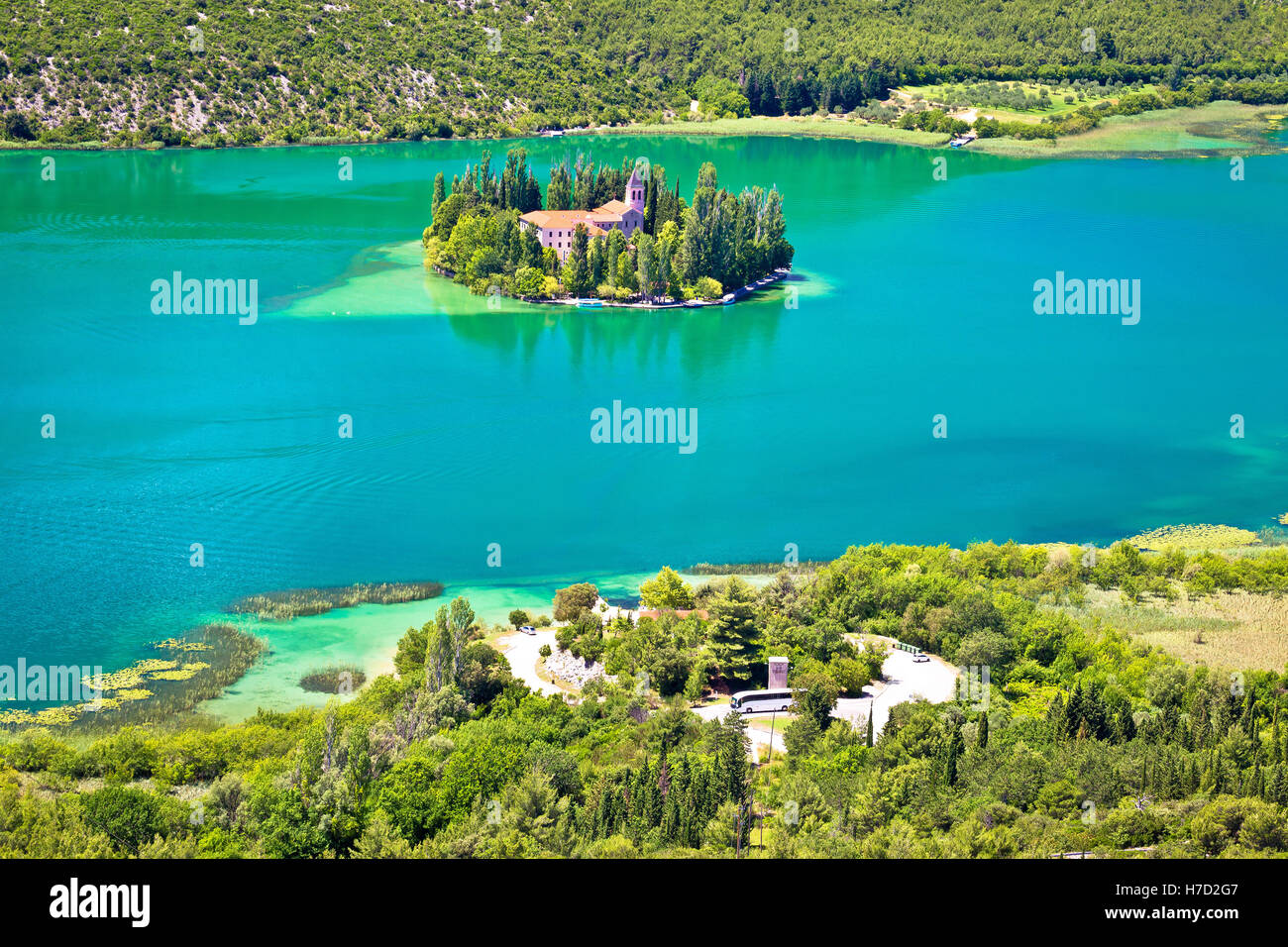 Insel Visovac Kloster Krka Nationalpark, Dalmatien, Kroatien Stockfoto