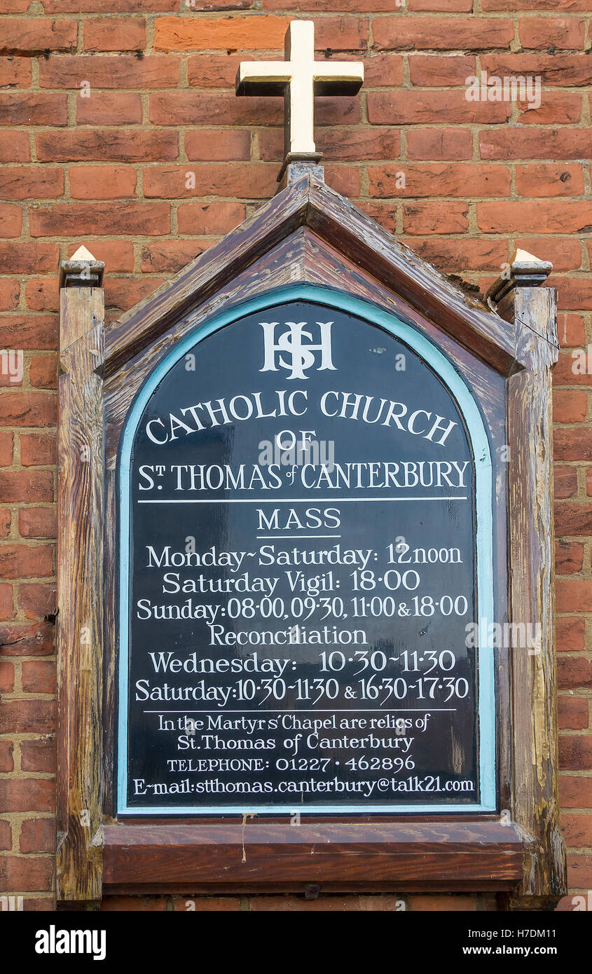 Katholische Kirche St. Thomas von Canterbury Kirche Zeichen Stockfoto