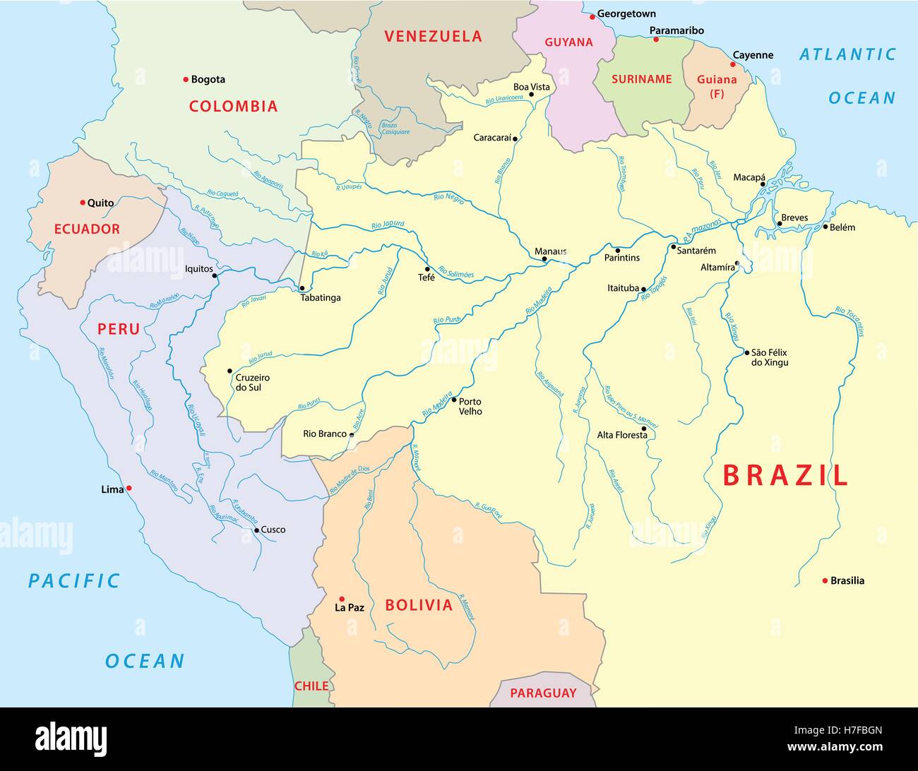 Amazonas River Karte Stock-Vektorgrafik - Alamy