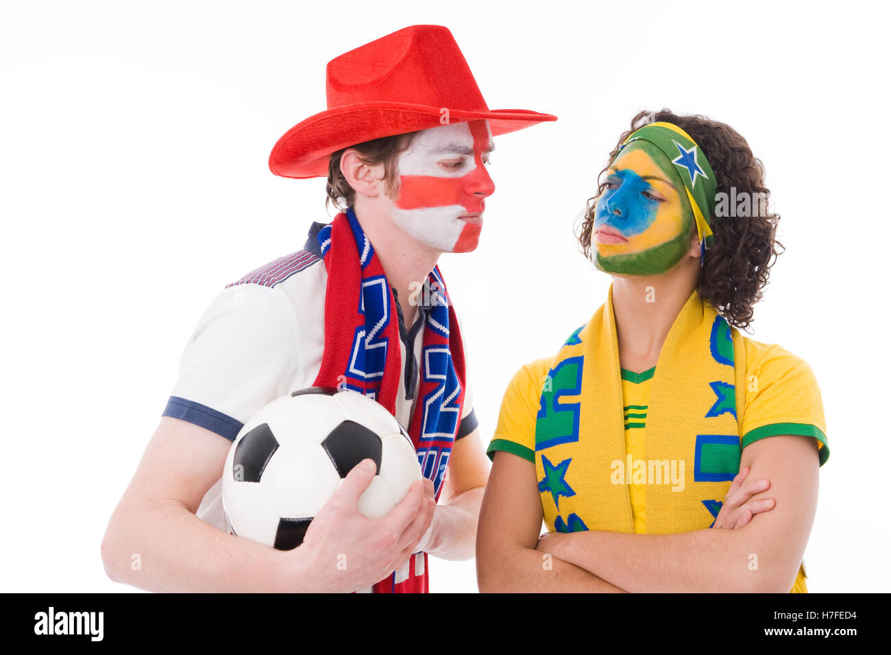 Fußball-Fans, England und Brasilien, Fußball Stockfoto