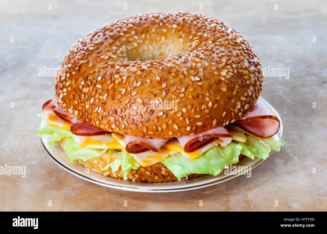 Bagel Schinken und Käse sandwich Stockfoto