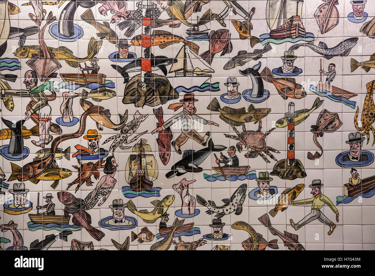 Azulejo, traditionellen Fliesen an der Metro u-Bahn in Lissabon (Lisboa), Europa Stockfoto