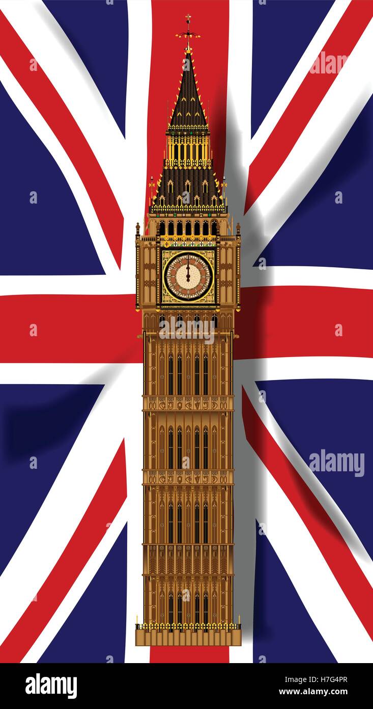 Die britische Union Flag oder Union Jack mit Big Ben Stock Vektor
