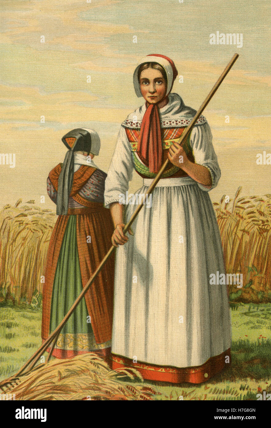 Bäuerin aus Zeeland, Illustration von Frederik Christian Lund, Dänemark Stockfoto