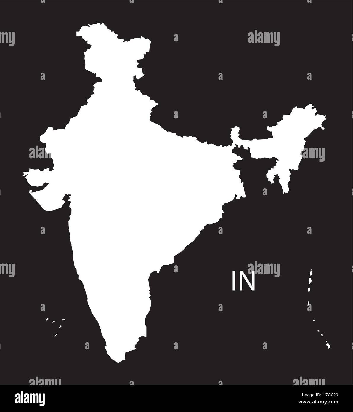 Indien Karte schwarz weiß Stock Vektor