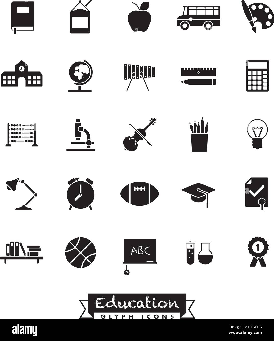 Sammlung von Schule und Bildung im Zusammenhang mit Vektor-Glyph-icons Stock Vektor