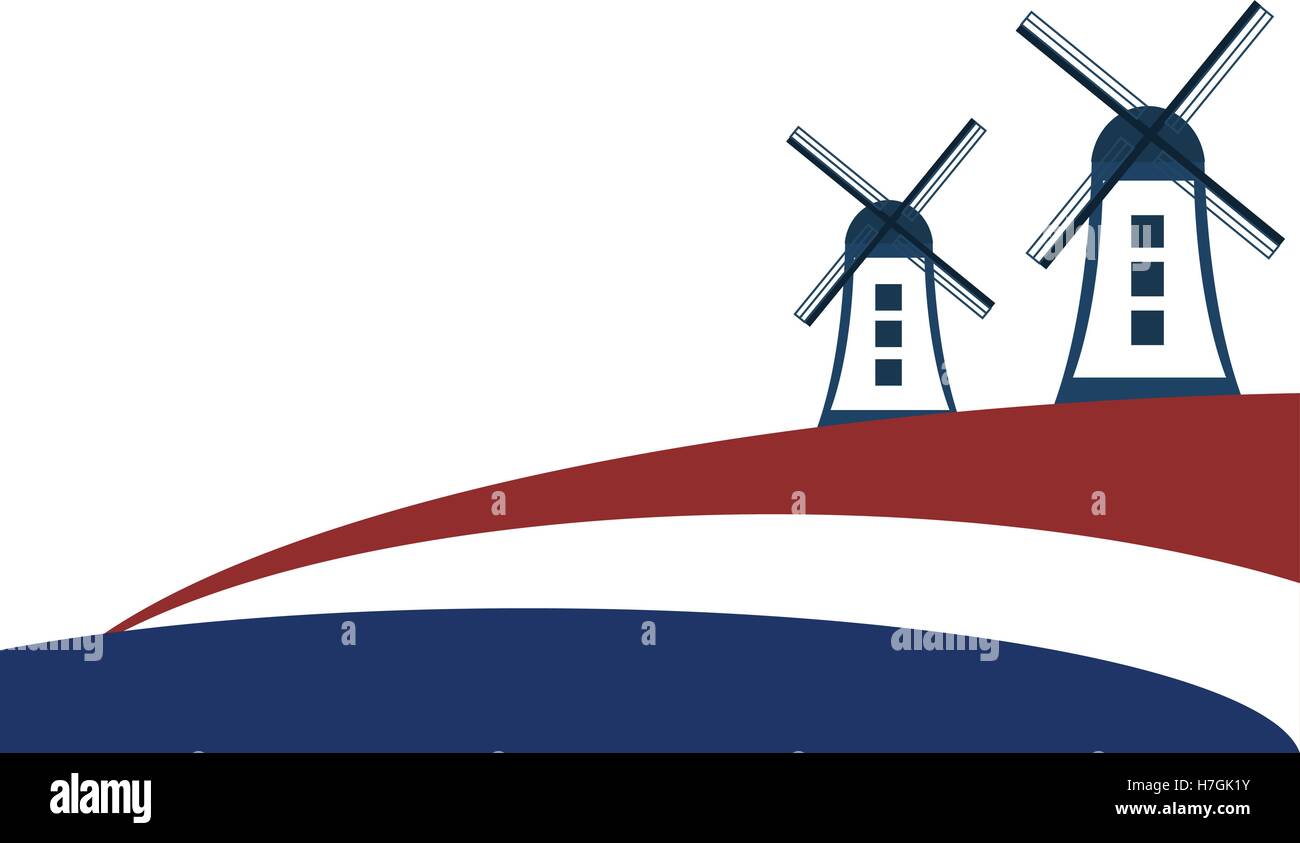 Abstrakte holländischen Windmühle mit niederländischer Flagge Stock Vektor