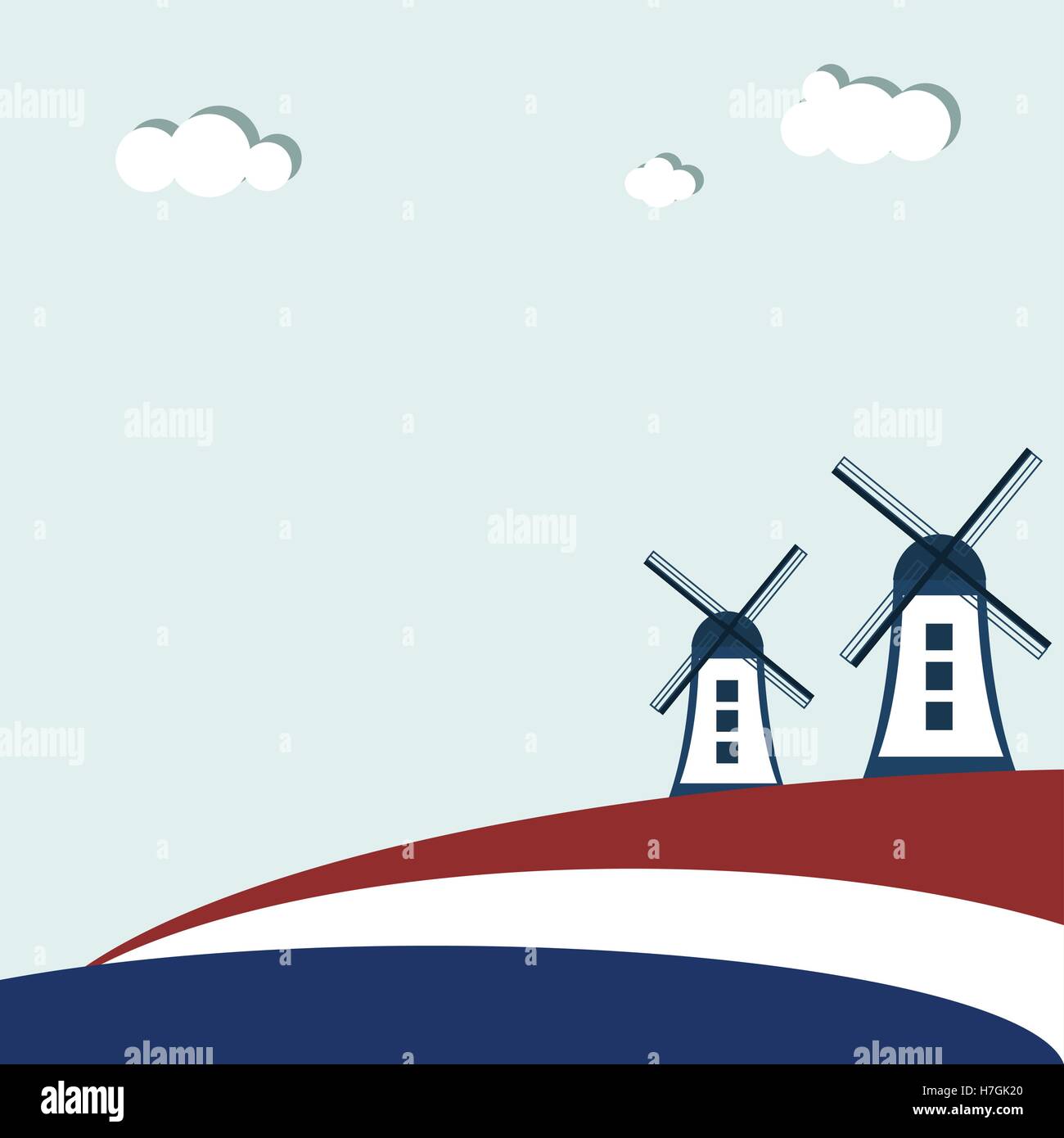 Abstrakte holländischen Windmühle mit niederländischer Flagge Stock Vektor