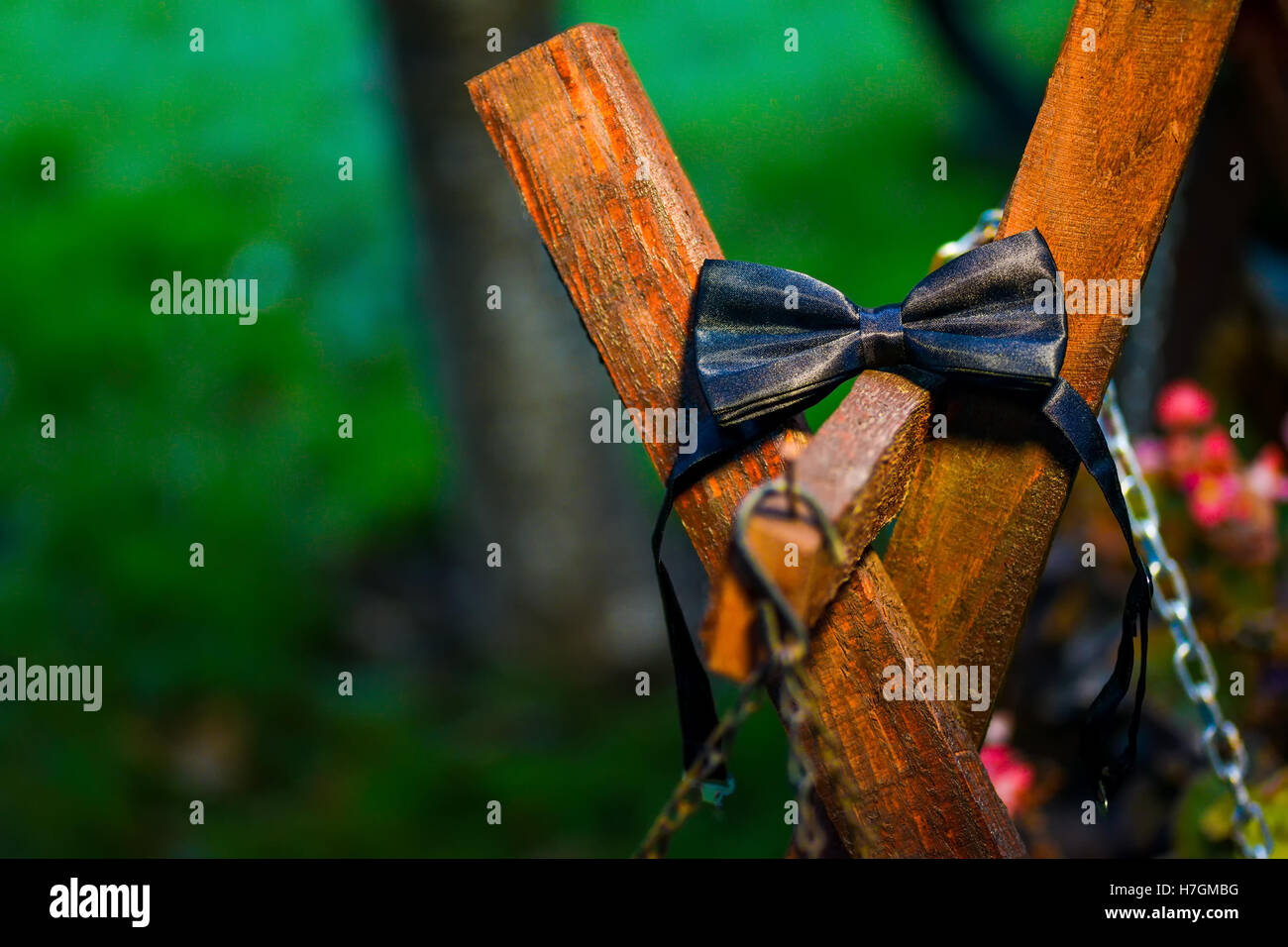 Bow-Tie Bräutigam auf dem Holz Stockfoto