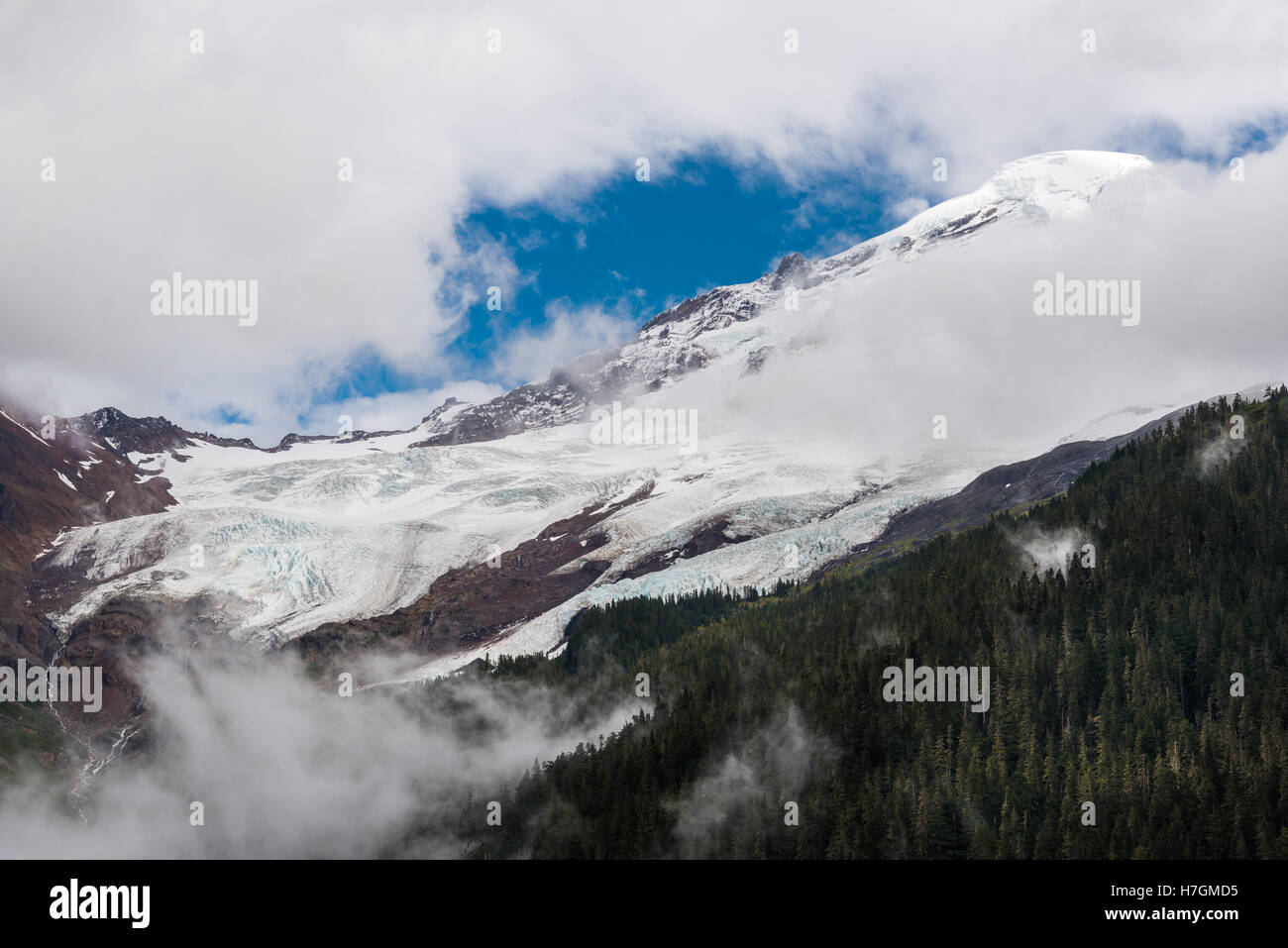 Panorama Blick auf Gletscher kommen aus Mount Baker, ein aktiver Vulkan in der North-Cascades-Range. Washington, USA. Stockfoto