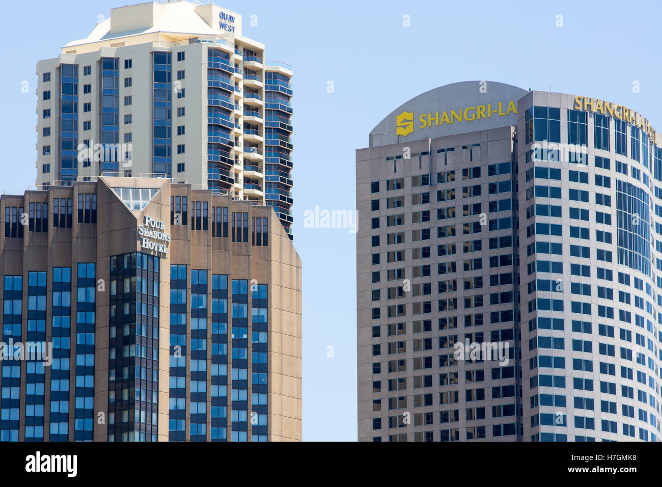 Sydney, Shangri-La und vier Jahreszeiten Hotels am Circular Quay im Stadtzentrum von Sydney, Australien Stockfoto