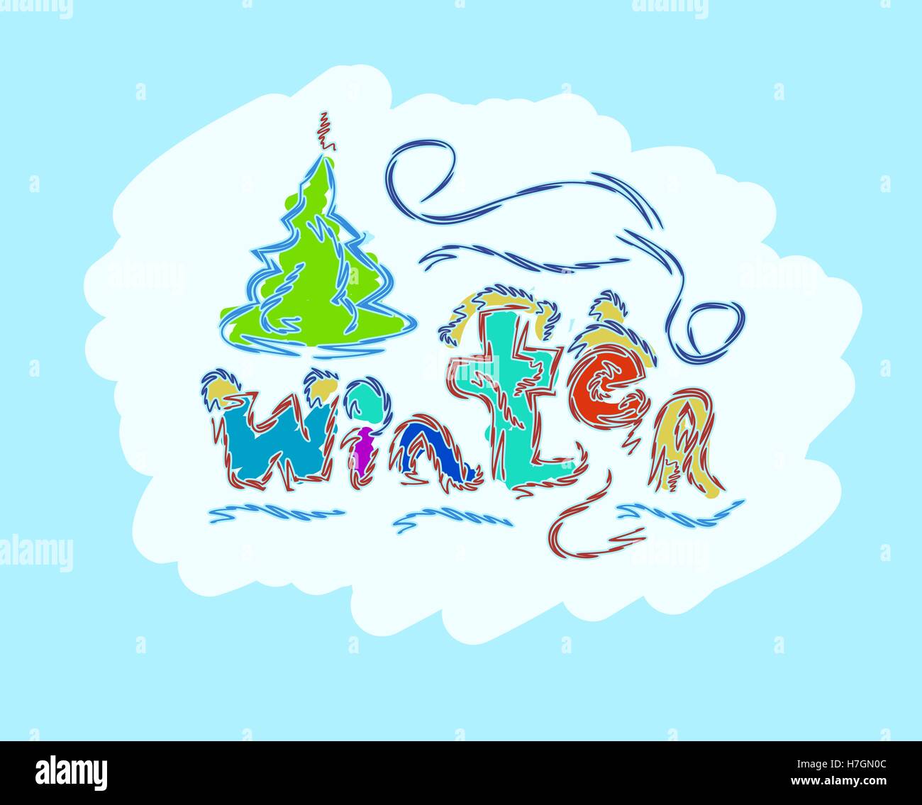 Winter handgezeichneten Text kreative saisonale Karte-Retro-Stil-Vektor-illustration Stock Vektor