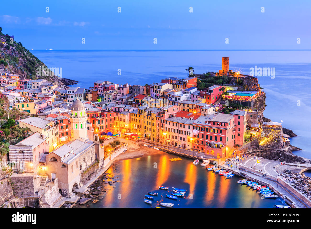 Vernazza Dorf. Nationalpark Cinque Terre, Ligurien Italien. Stockfoto