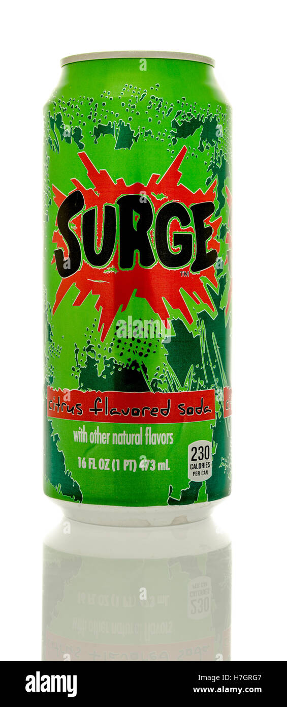 Winneconne, Wisconsin - 3. November 2016: kann der Überspannungsschutz Zitrus Soda auf einen isolierten Hintergrund gewürzt. Stockfoto
