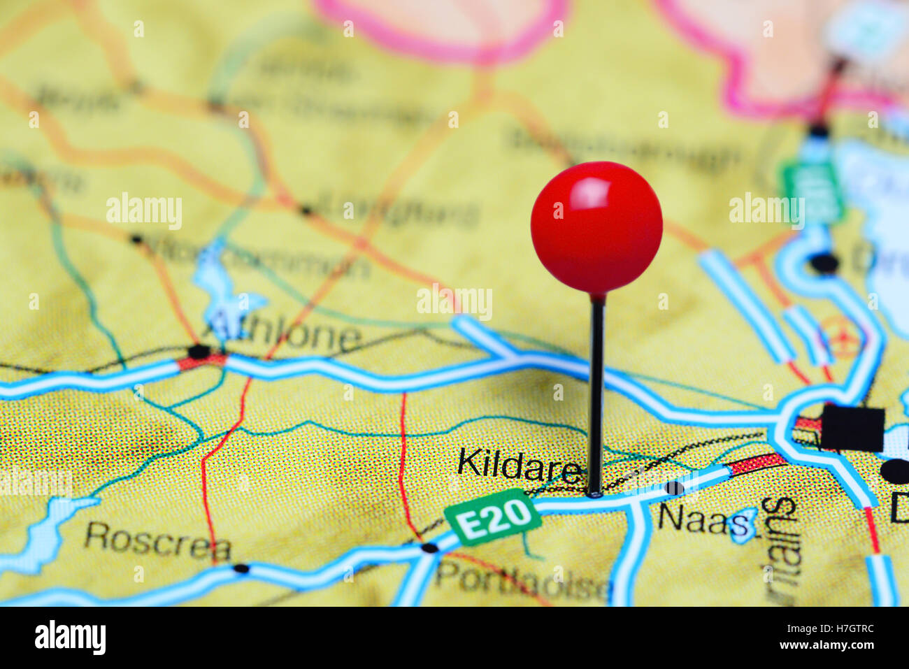 Kildare, fixiert auf einer Karte von Irland Stockfoto