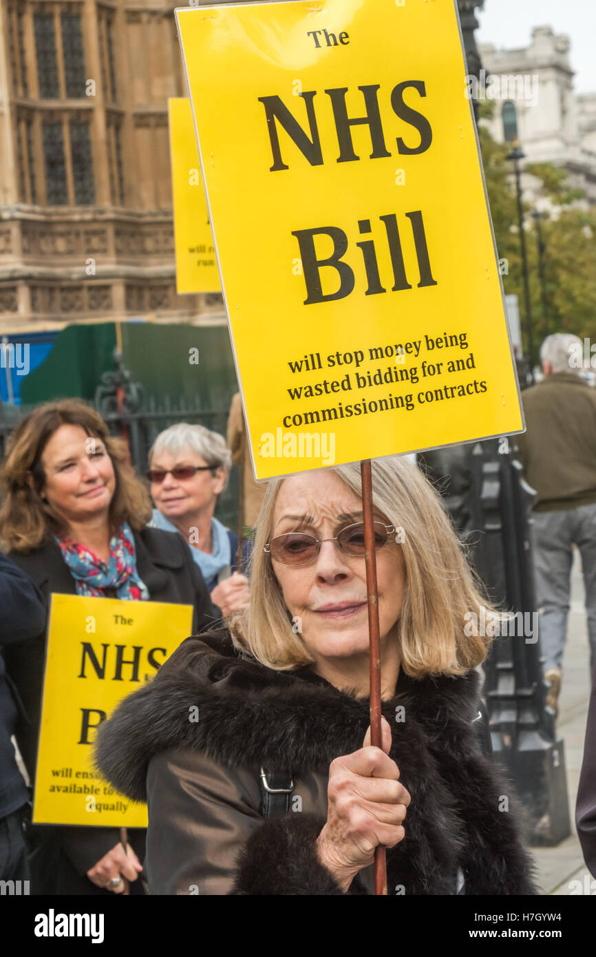 London, UK. 4. November 2016. Eine Kundgebung vor dem Parlament unterstützt die zweite Lesung des Labour MP Margaret Greenwood NHS Bill die vollständig wiederherstellen des NHS als öffentliche Dienstleistung verantwortlich und zur Verhinderung weiterer Vermarktlichung in den Händen der Tories vorschlägt. Leider ist die Rechnung auf die Liste und voraussichtlich heute diskutiert werden. Unter den Sprechern war Larry Sanders, Sprecher der grünen Partei Gesundheit und Bruder von Bernie Sanders. Peter Marshall/Alamy Live-Nachrichten Stockfoto