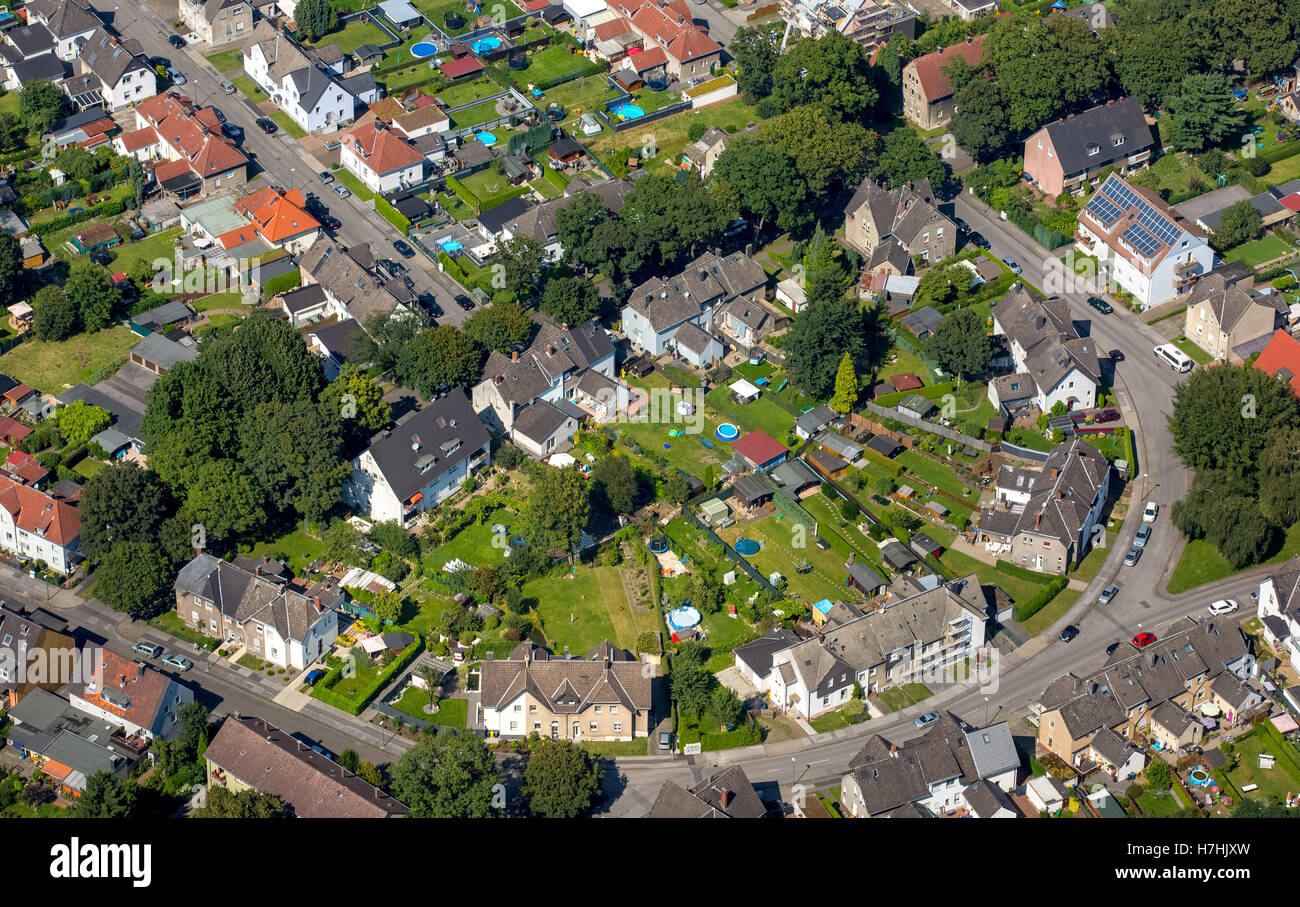 Luftaufnahme, Gelsenkirchen-Hassel Gartenstadt Hassel Collery Bergmannsglück, historische Siedlung für meine Bergmannsglück, Stockfoto