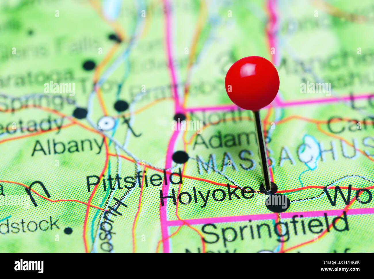 Holyoke, fixiert auf einer Karte von Massachusetts, USA Stockfoto