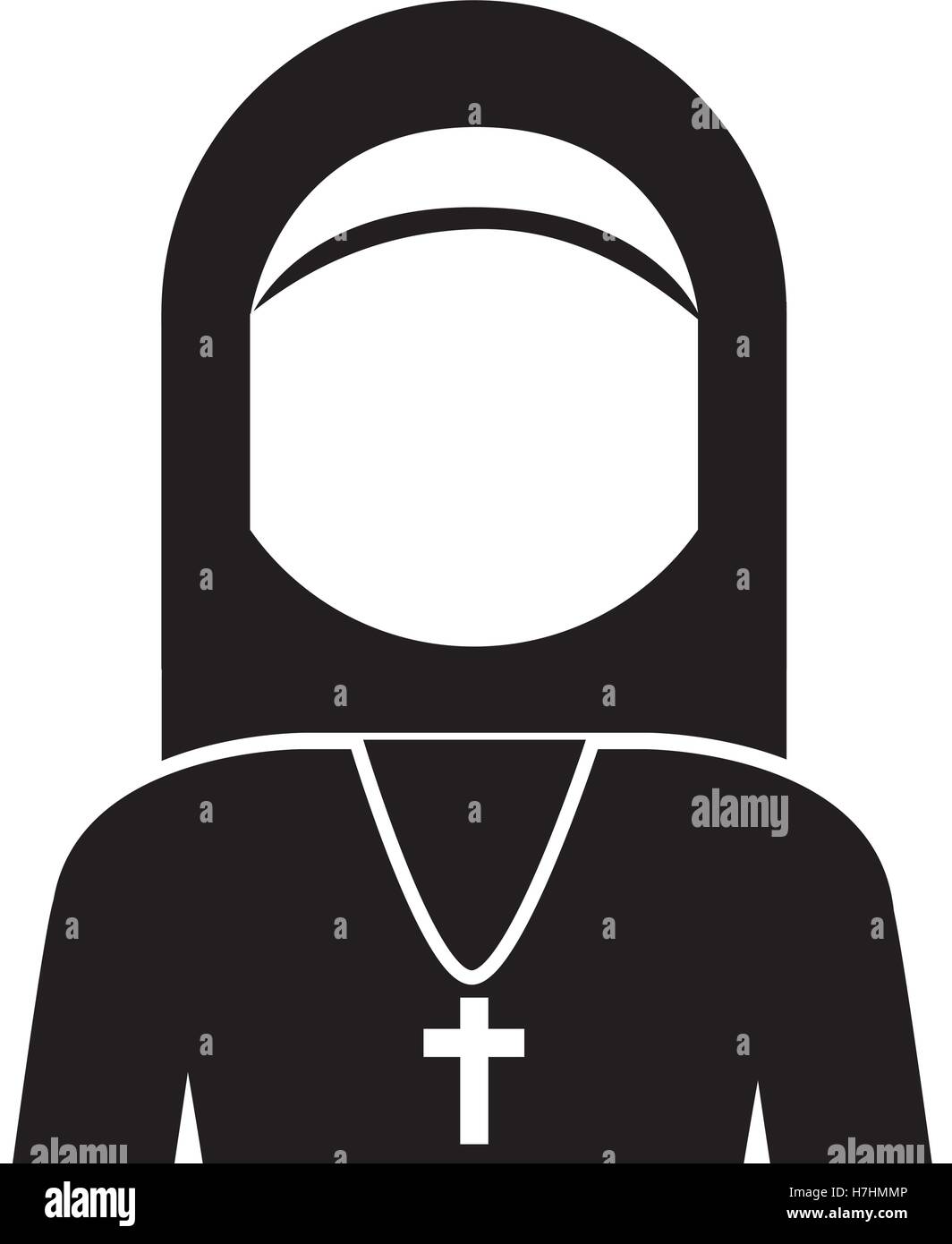 Silhouette der Frau Nonne mit religiösen Kreuzsymbol auf weißem Hintergrund. Vektor-illustration Stock Vektor