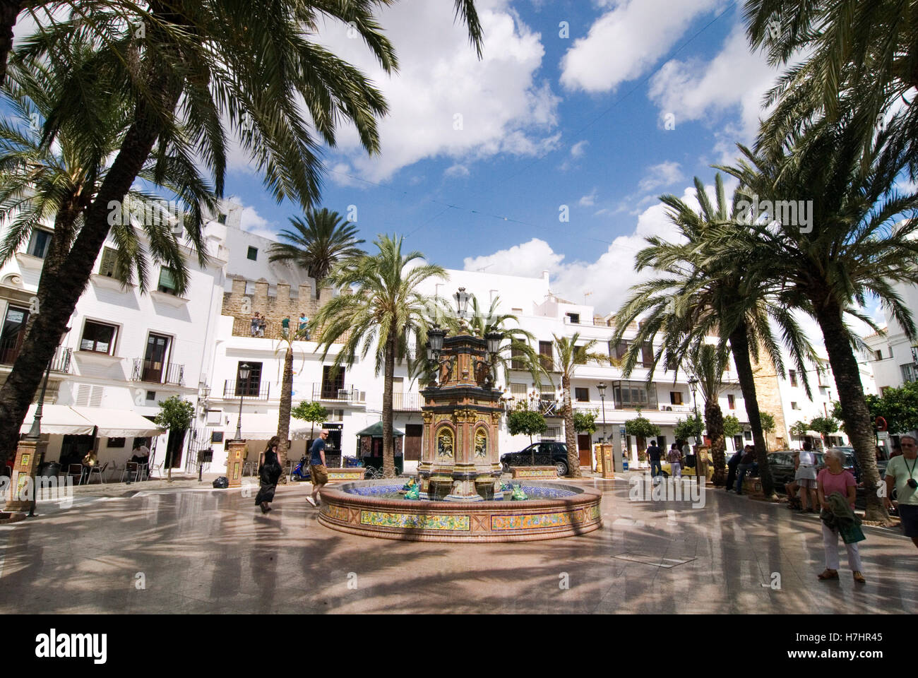 Plaza de Espana, Platz in der weißen Dorf Vejer, Andalusien, Spanien, Europa Stockfoto