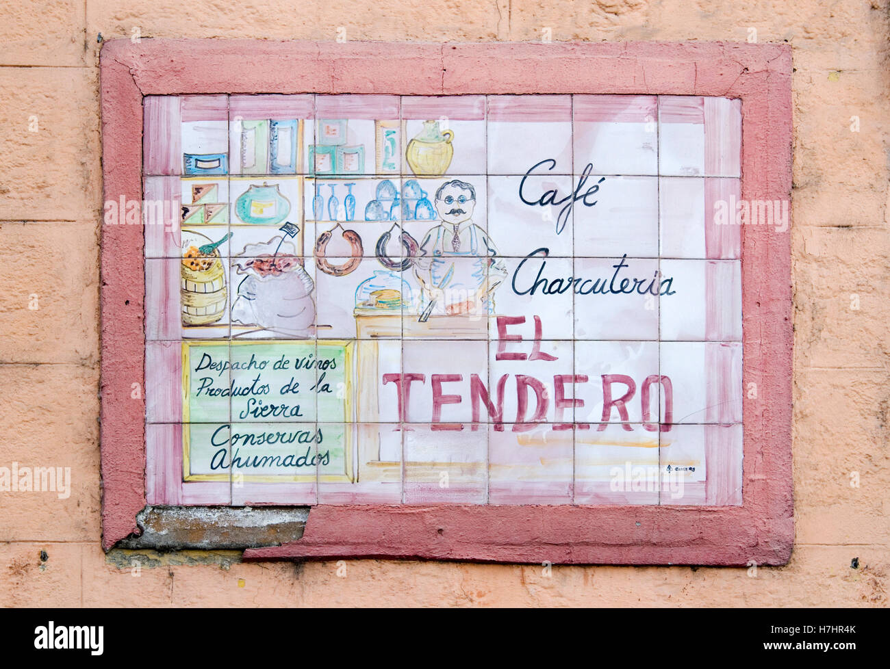 Alte Fliesen Bild an einer Wand in Cadiz, Andalusien, Spanien, Europa Stockfoto