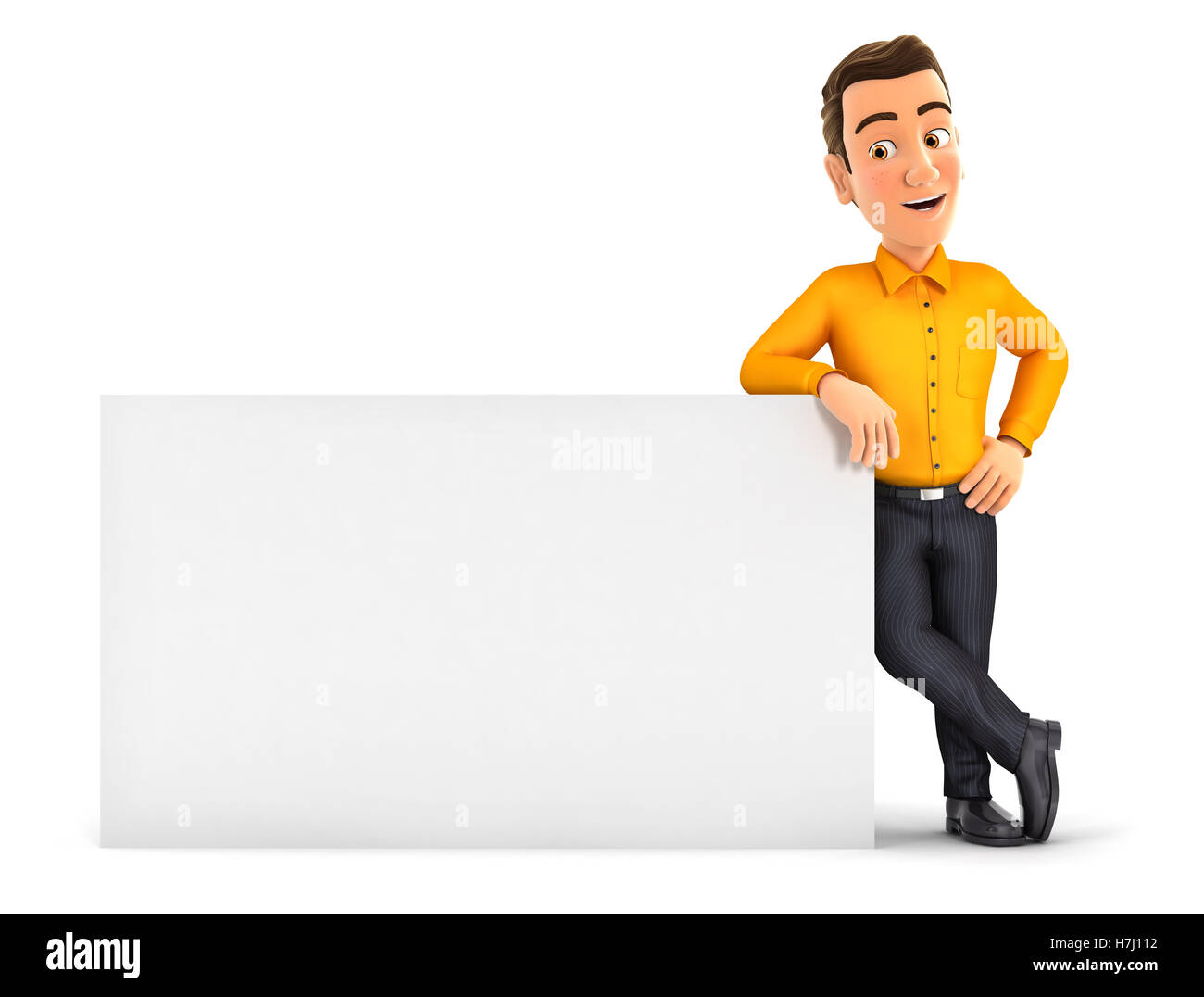 3D Mann weiße Wand gelehnt, Abbildung mit isolierten weißen Hintergrund Stockfoto