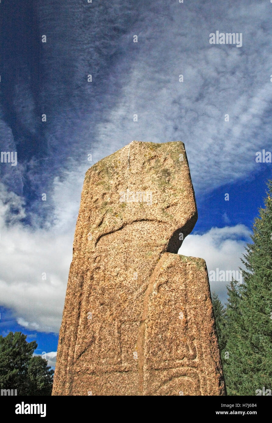 Detail der Schnitzereien auf dem Pictish Maiden Stone bei Inverurie, Aberdeenshire, Schottland, Vereinigtes Königreich. Stockfoto