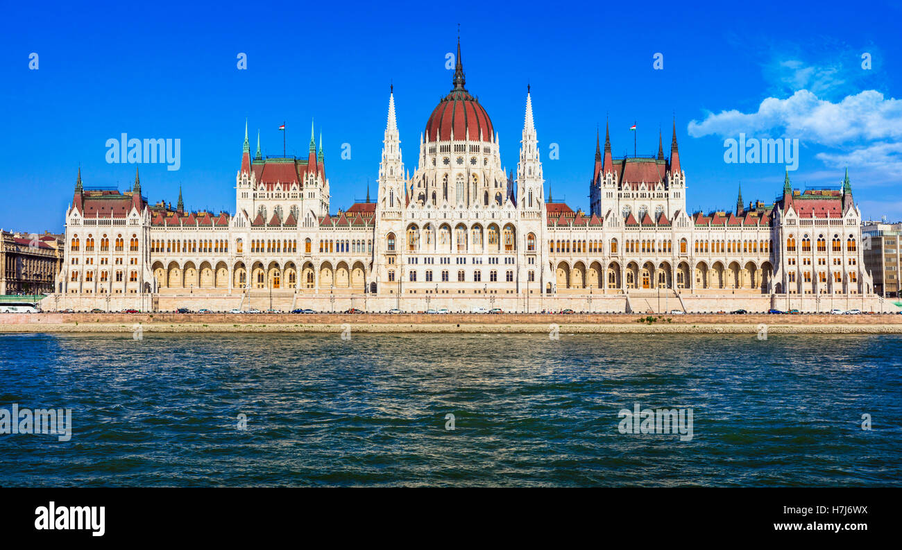 Europäischen Sehenswürdigkeiten - berühmten Parlamentsgebäude in Budapest, Ungarn Stockfoto