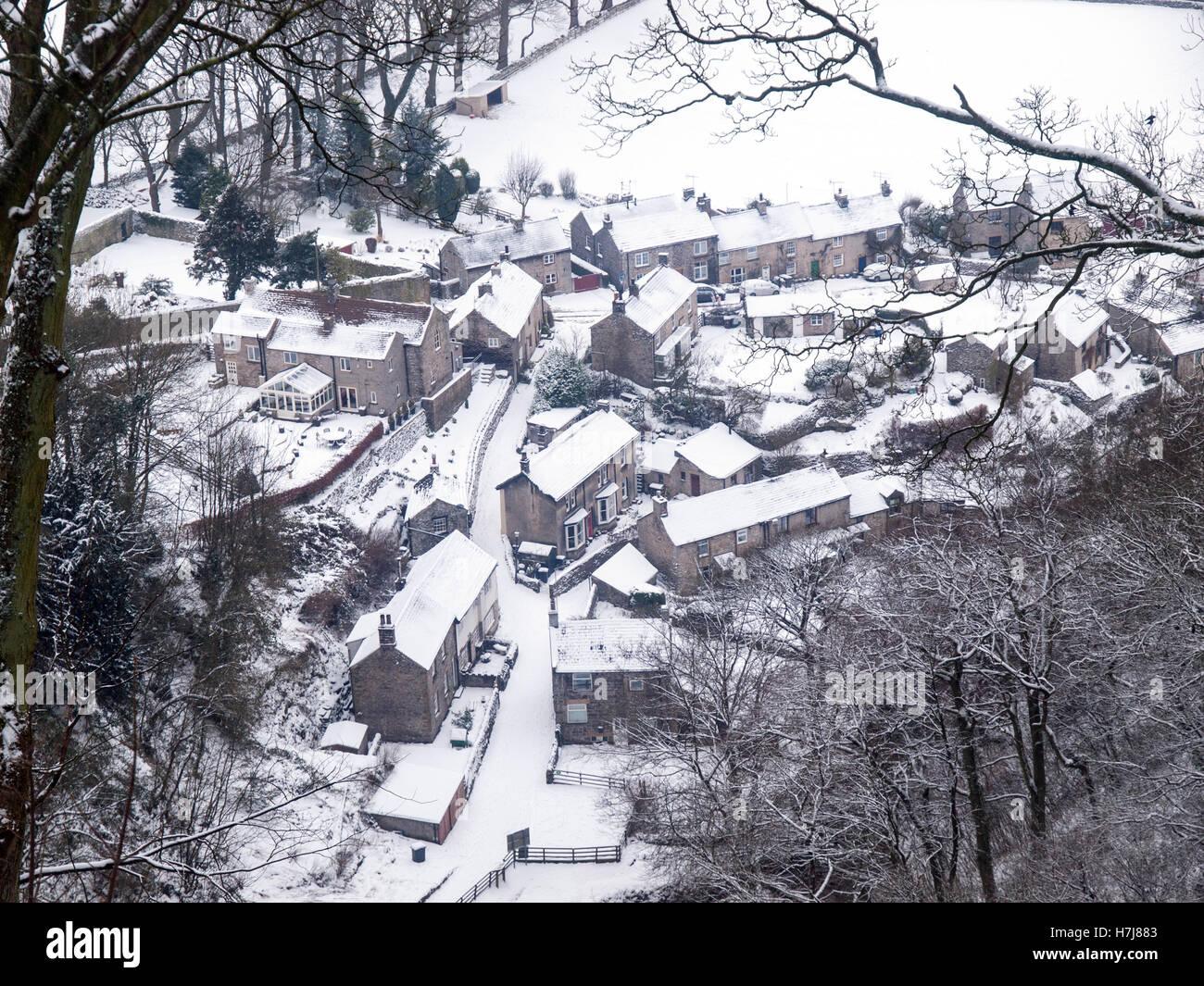 Castleton im Schnee, Hope Valley, Peak District National Park Stockfoto