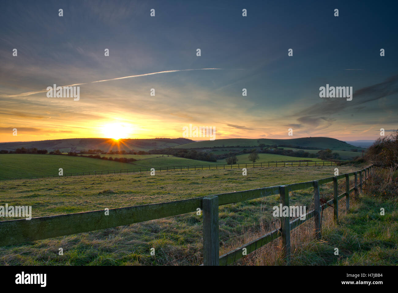 Ein Sonnenuntergang auf der South Downs National Park, Sussex, England, Uk, Gb Stockfoto