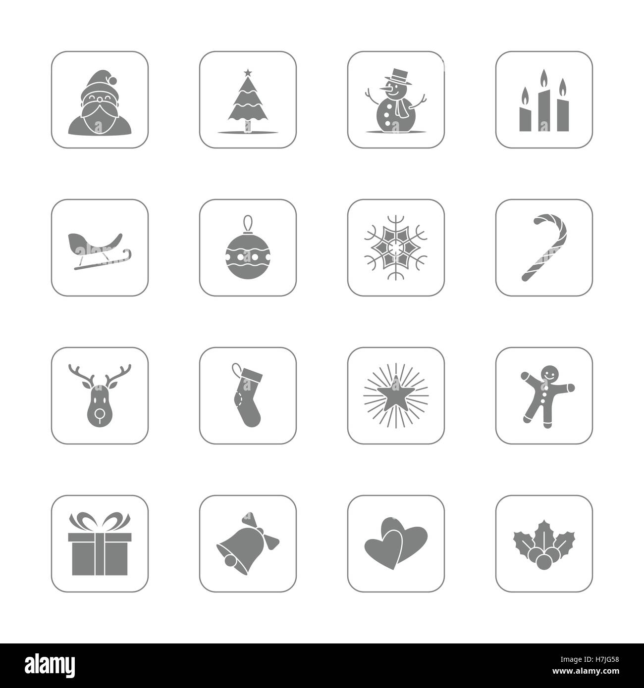 Weihnachten und Neujahr Symbolsatz Vektor-Illustration - grau mit abgerundeten Rechteck frame Stock Vektor