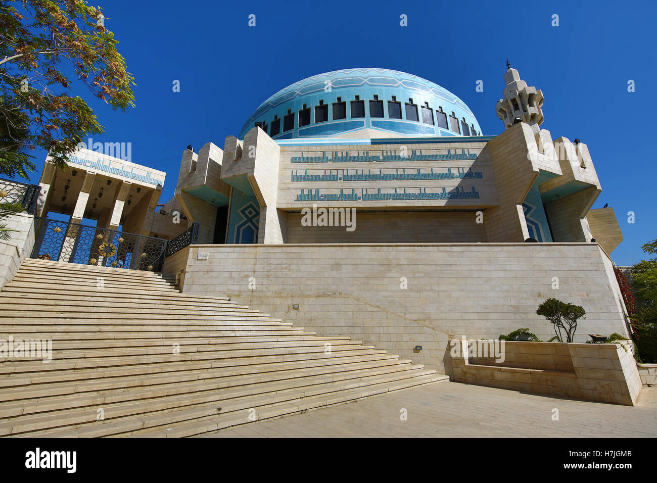 Blaue Mosaik Kuppel von König Abdullah I Mosque, Amman, Jordanien Stockfoto