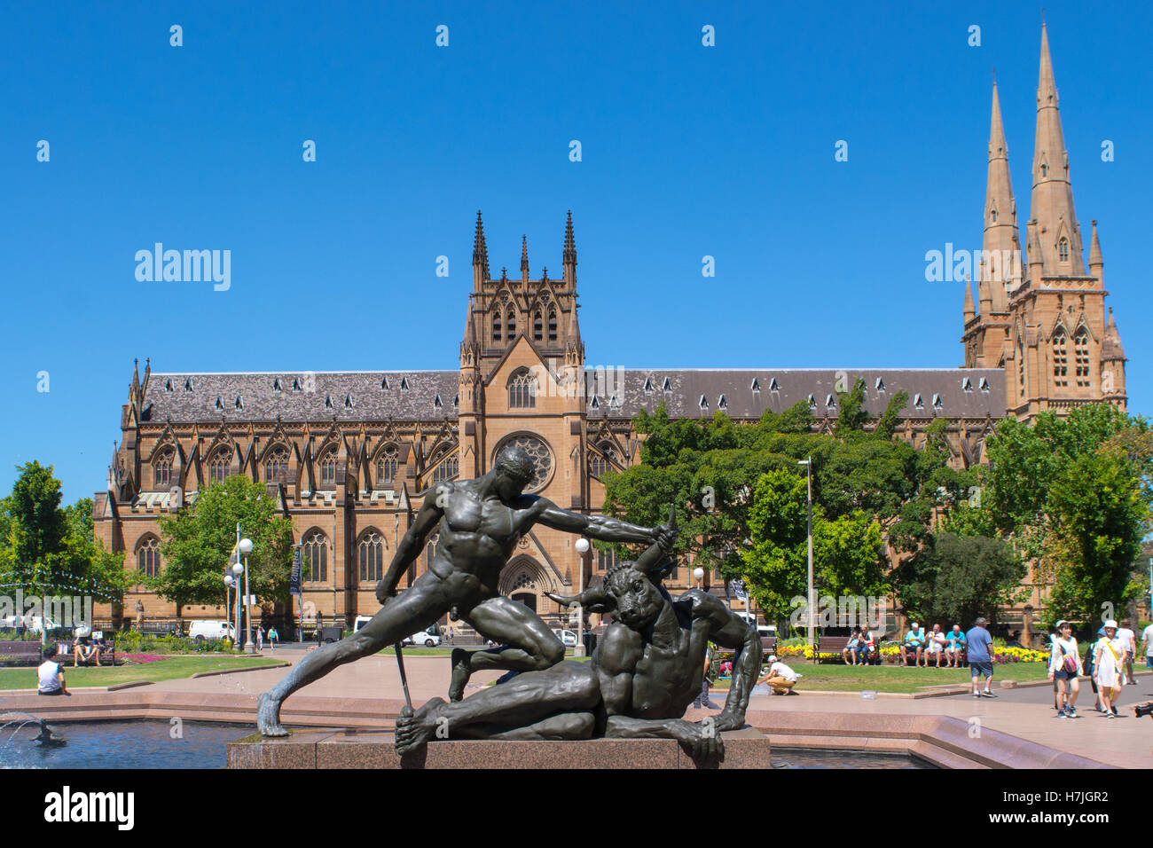 Theseus und der Minotaurus-Abschnitt des Archibald Fountain im Hyde Park Sydney Stockfoto