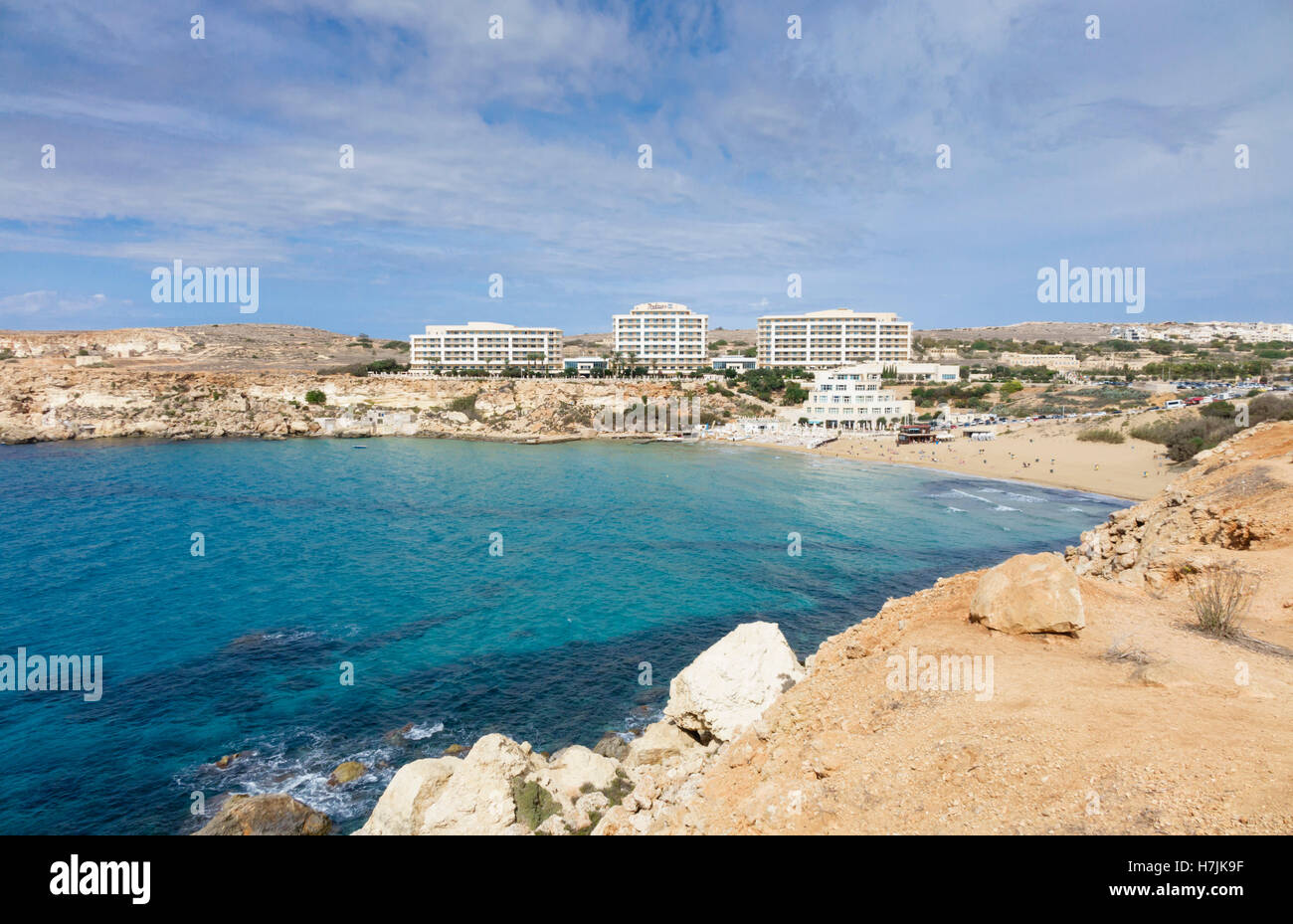 Malta, Nord-West-Küste Mellieha Bezirk. Golden Bay resort Marriott Hotels. Stockfoto