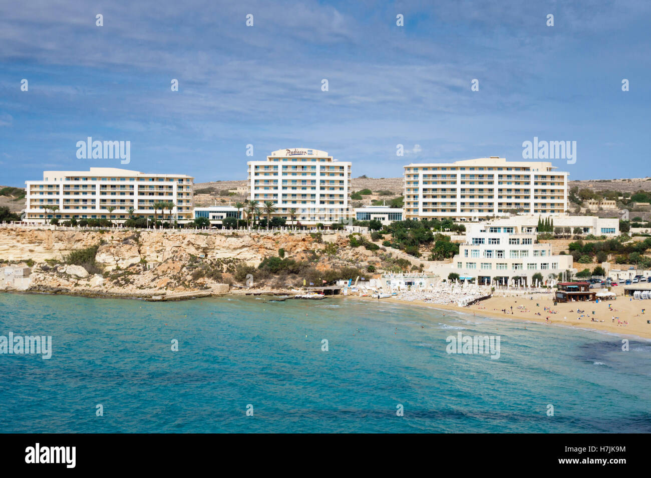 Malta, Nord-West-Küste Mellieha Bezirk. Golden Bay resort Marriott Hotels. Stockfoto