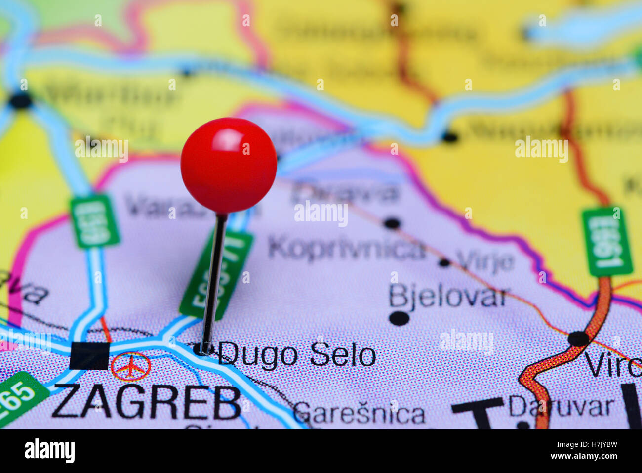 Dugo Selo fixiert auf einer Karte von Kroatien Stockfoto