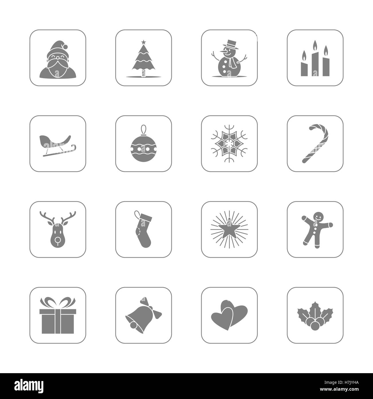 Weihnachten und Neujahr Symbolsatz Illustration - grau mit abgerundeten Rechteck frame Stockfoto