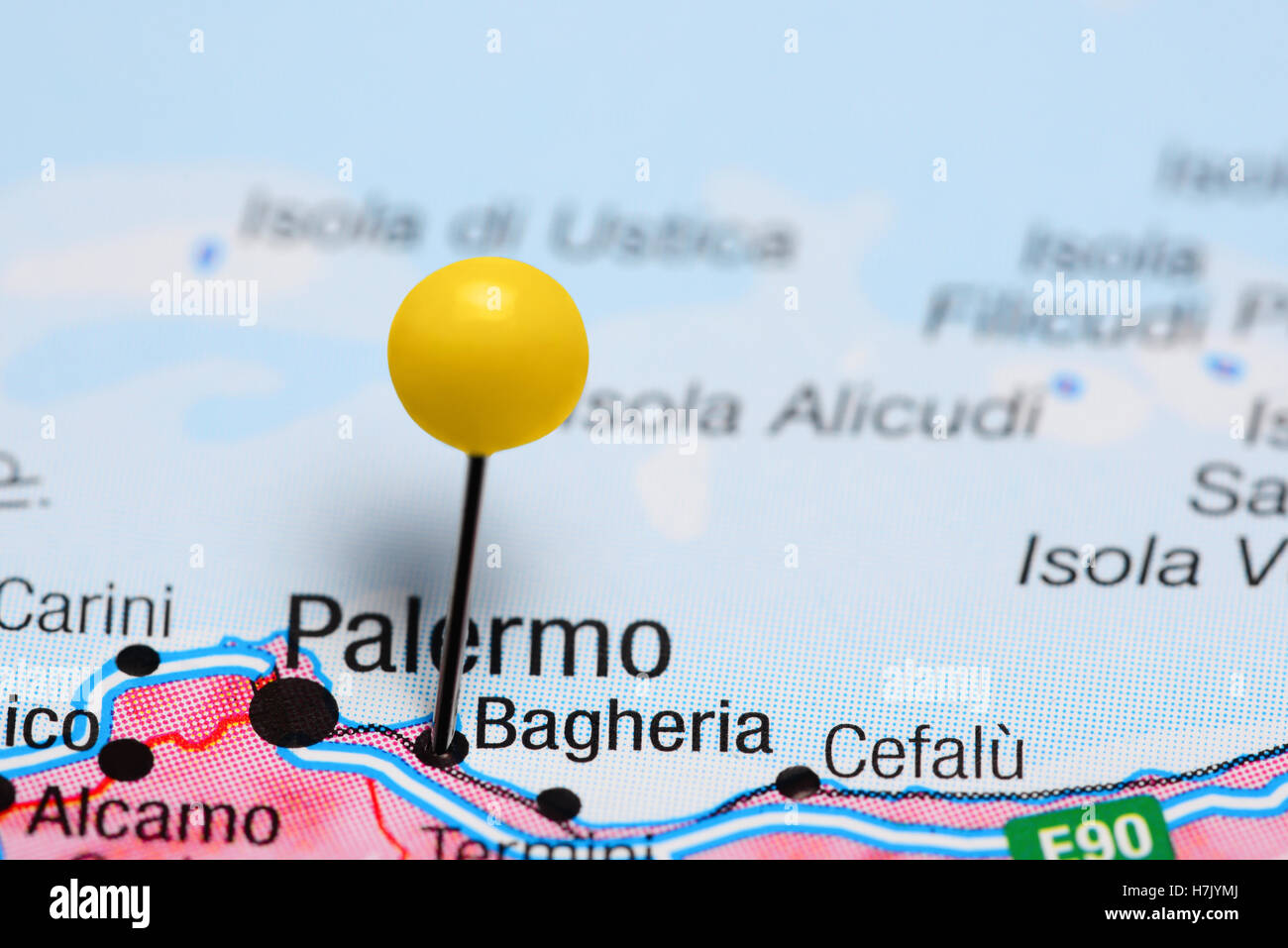 Bagheria, fixiert auf einer Karte von Italien Stockfoto