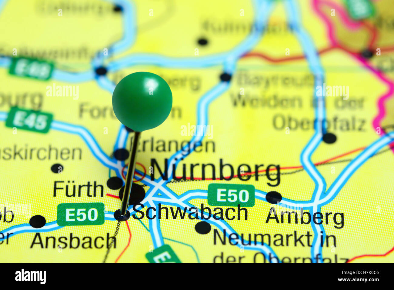 Schwabach, fixiert auf einer Karte von Deutschland Stockfotografie - Alamy