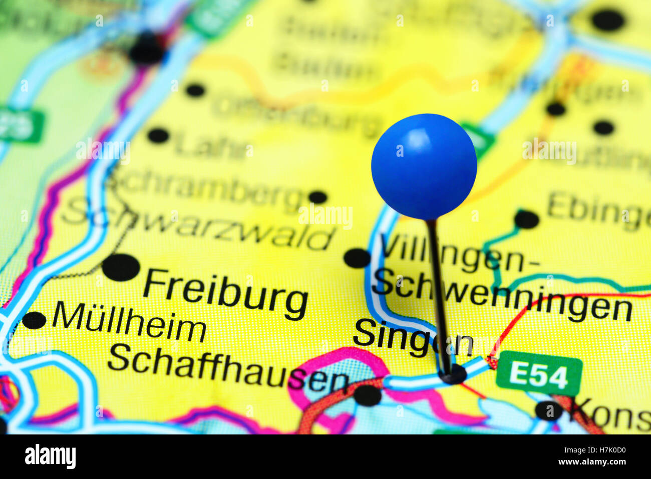 Singen, fixiert auf einer Karte von Deutschland Stockfotografie - Alamy