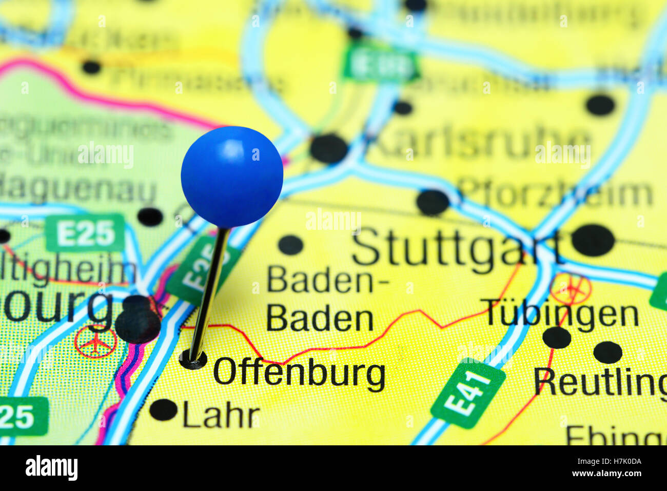 Offenburg, fixiert auf einer Karte von Deutschland Stockfotografie - Alamy