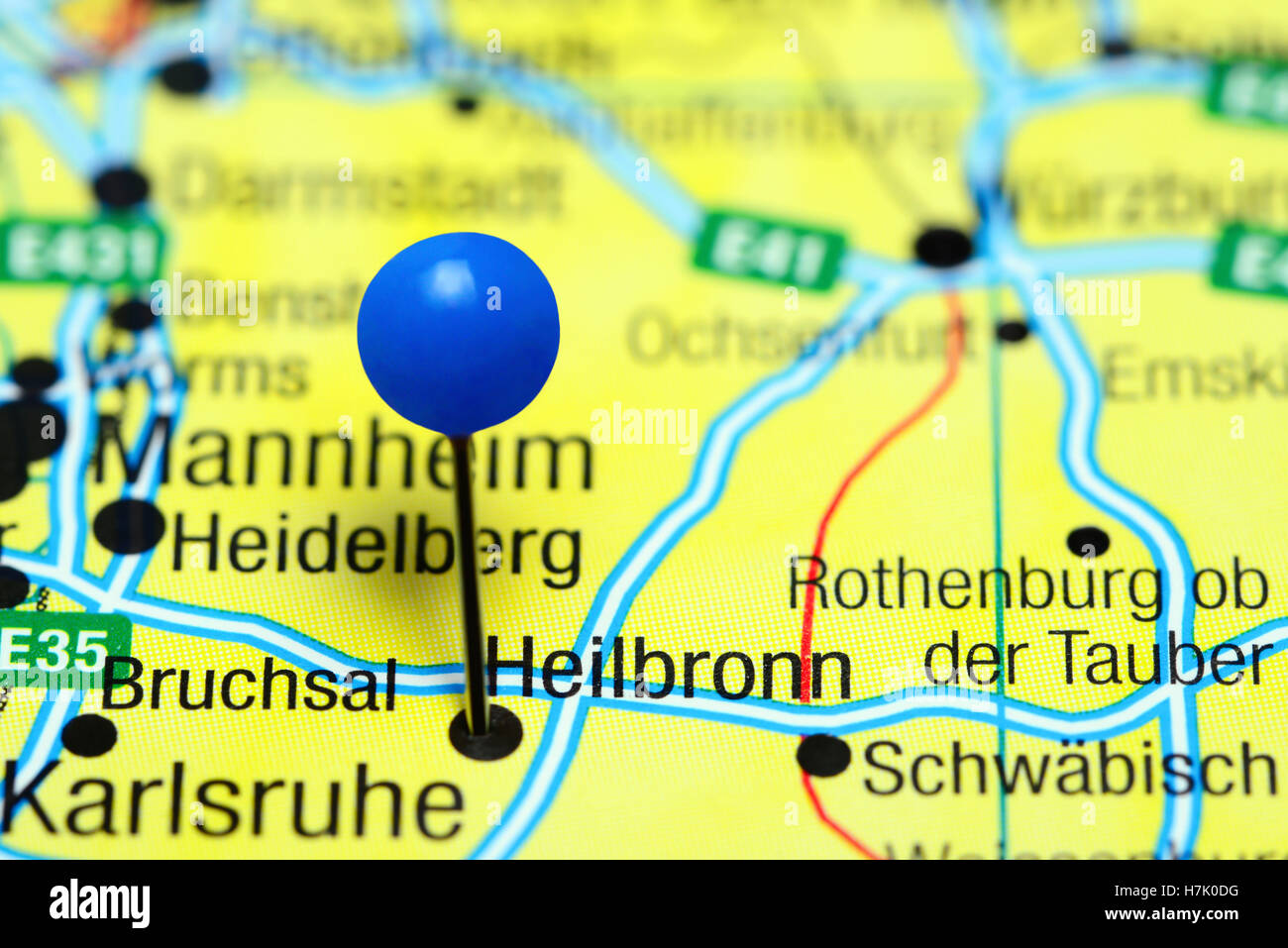 Heilbronn, fixiert auf einer Karte von Deutschland Stockfoto